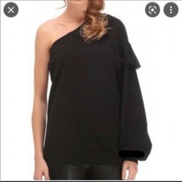 Zara Black Sweatshirt One Shoulder Ruffled Size Small - Picture 2 of 5